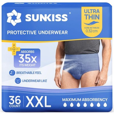 SUNKISS Ultra Thin Incontinence Underwear for Men, Mens Disposable Pull Ups, ...