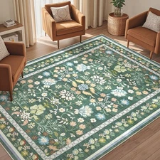 5x7 Area Rug Living Room Rugs - Washable Boho Vintage Floral Large Soft Non 