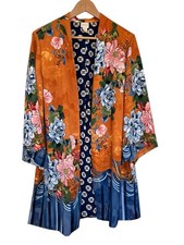 Chico's Sz 2 L Colorful Open Front Kimono Jacket Cardigan Boho Floral Lined