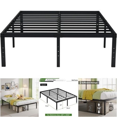 Queen Size Metal Tall Bed Frame 18 Inch Black Large Storage Easy Assembly