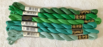 DMC 5 Perle Coton Thread Coton A Broder Lot of 6 France Asst Greens 27.3Yd 25M