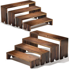 Large 2 Set Wooden Tiered Display Stands 4 Tier Stackable Pine Wood Display Rise