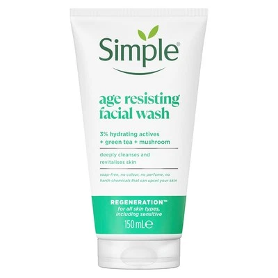 Simple Regeneration Age Resisting Facial Wash with green tea and prebiotic clea