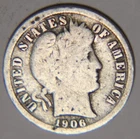 1906 O Barber Dime 10C Cents Coin Silver, Better Date!