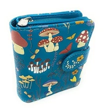 Shag Wear Mushroom Forest Small Wallet for Women Vegan Faux Leather 4.5" Teal