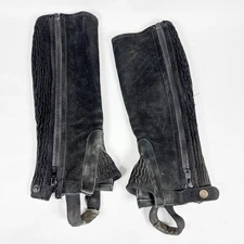 Perri's Riding Apparel Equestrian Black Cow Slpit Suede Half-Chaps Youth Med