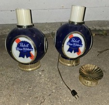 Pabst Blue Ribbon Beer Wall Mount Globe Light Bar Lamp Sconce Pair Lights Up