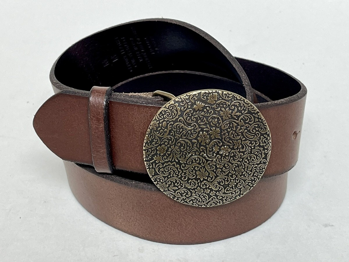 American Eagle Belt Unisex Sz S 34 Brown Leather Brass Round  display picture 2