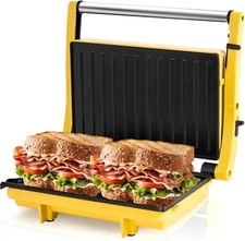SUSTEAS Panini Press Grill - Sandwich Maker with Non-Stick Cooking Plate Yellow