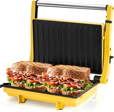 Panini Press Grill - Sandwich Maker with Non-Stick Cooking Plate Yellow