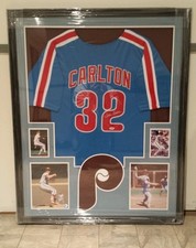 STEVE CARLTON PHILADELPHIA PHILLIES AUTOGRAPHED JERSEY CUSTOM FRAMED. PSA COA.