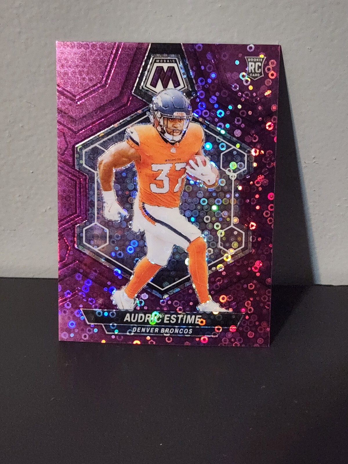 2024 Mosaic No Huddle Audric Estime Purple Disco /50 #392 RC Broncos