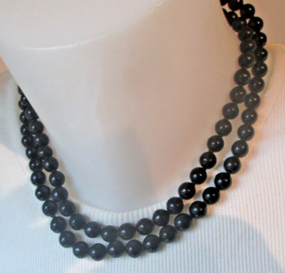 Collier Vintage Perles Porcelaine Noire Et Blanche - Fantaisie Rétro - Occasion