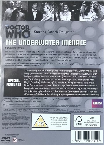 Doctor Who: The Underwater Menace DVD 60S TV Retro Patrick Troughton - Picture 2 of 2