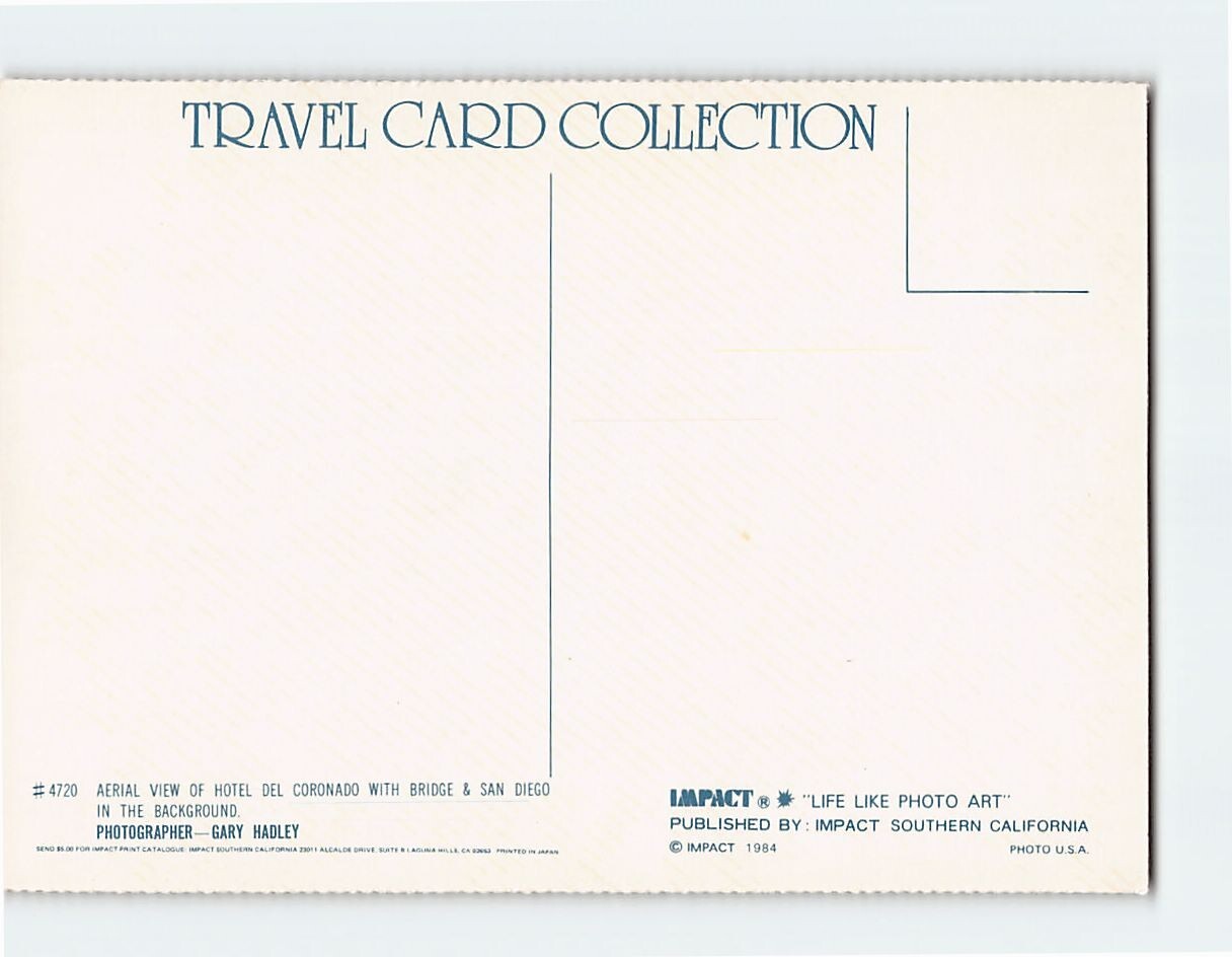 Postcard Aerial View Hotel Del Coronado California USA