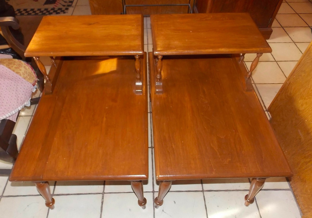 １*s様 ★US Vintage 50s Step Table Vintage 1950s Soild Maple Wood Step-Back Side Tables, a Pair