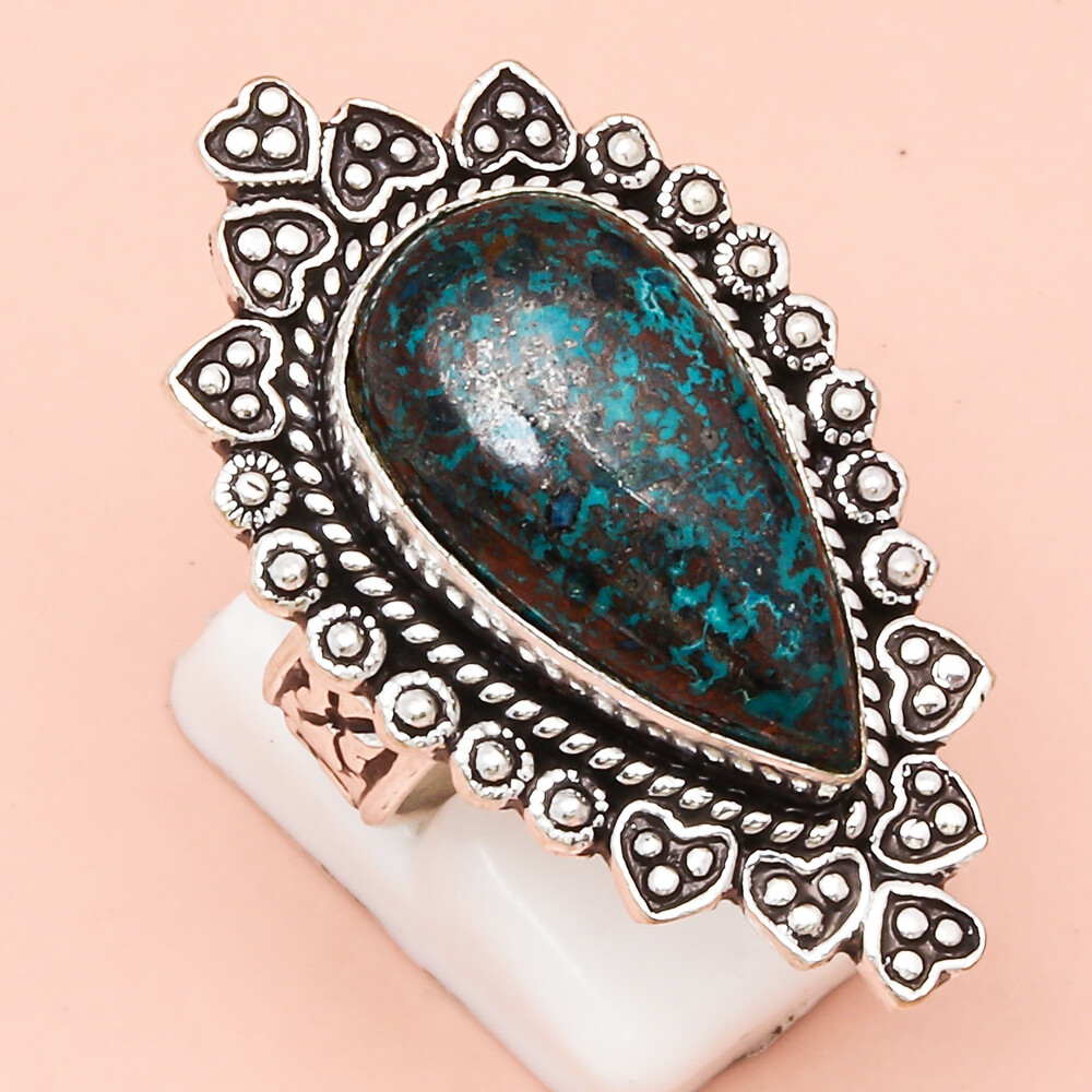 Chrysocolla Gemstone Handmade Silver Jewelry 8.5 Inch