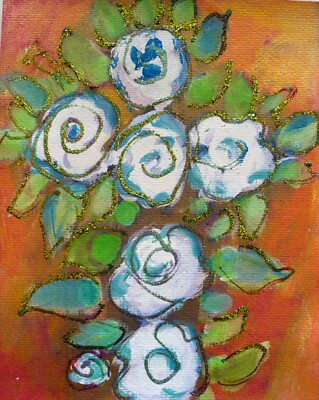 White Rose Cross original 10x8 inch mixed medium painting paper Emmi