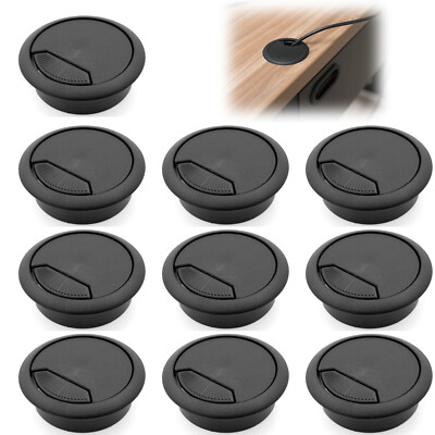 10pcs 2'' Black PC Computer Cord Cable Wire Organizer Hole Cover Desk Grommet