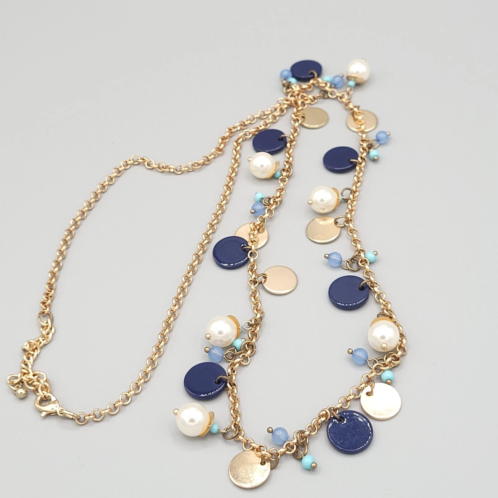 VETEMENTS Collana donna perle simulate ciondolo metallo tono oro maglia tonda 24 in