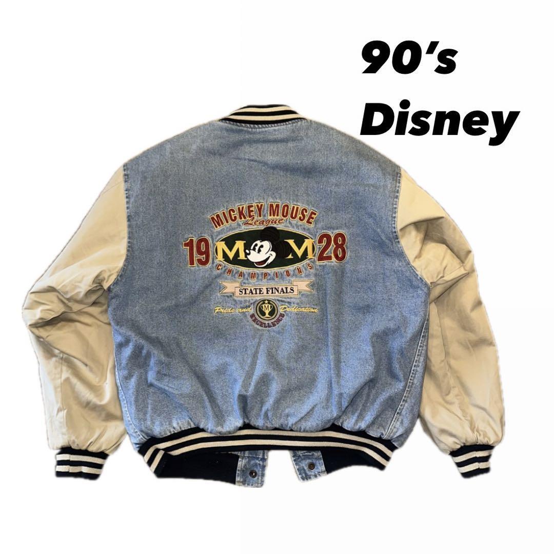 Disney 90s Mickey Mouse Stadium Jacket Denim & Cream Collector's Item New