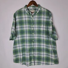 Weatherproof Vintage Shirt Mens 2XL XXL Washable Linen Blend Green Button Down