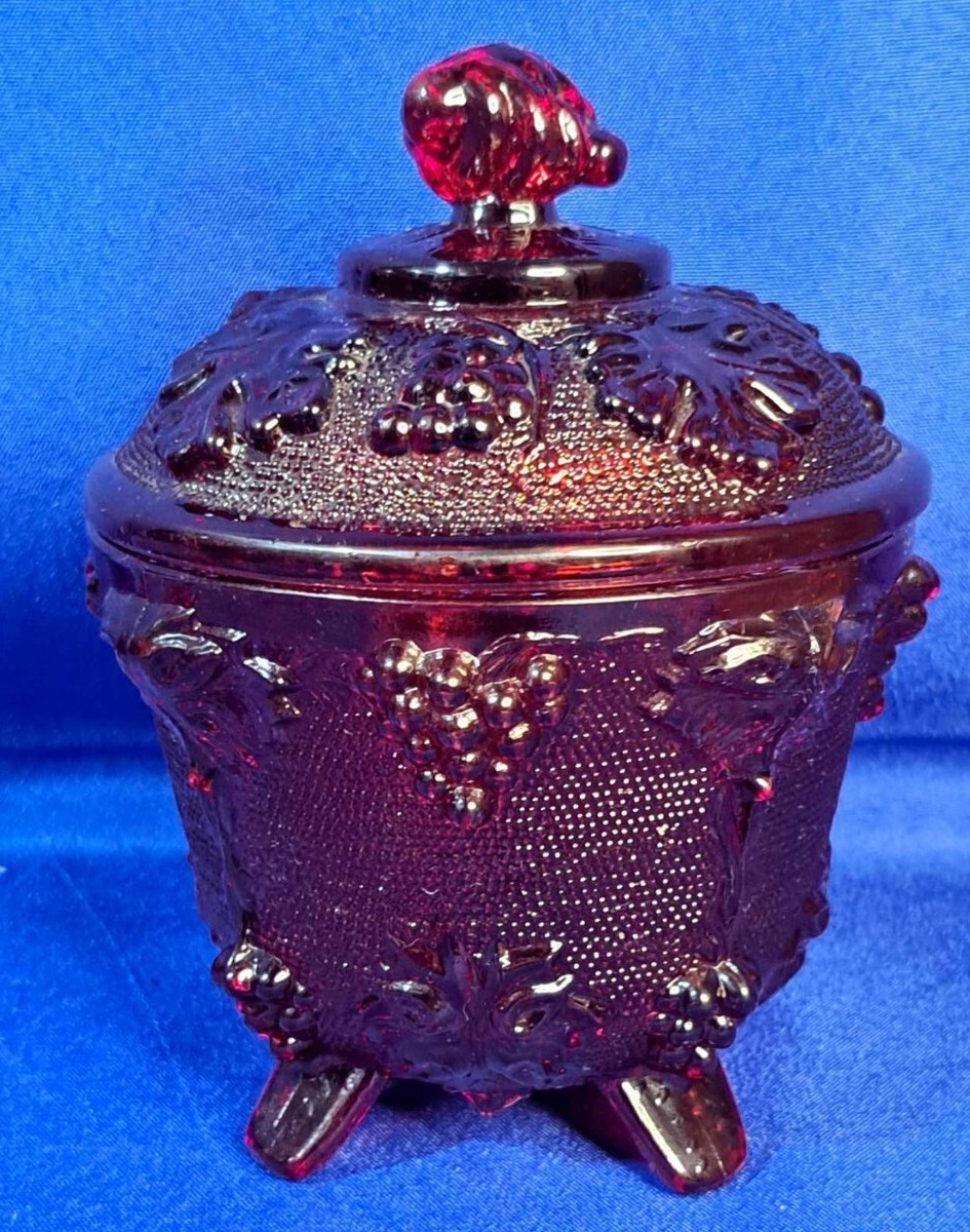 Vintage Jeanette Red Glass Footed Candy Trinket Dish with Lid | eBay