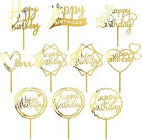 Goldene Happy Birthday Tortendeko Set 10 StüCk Acryl Glitter Cupcake Topper