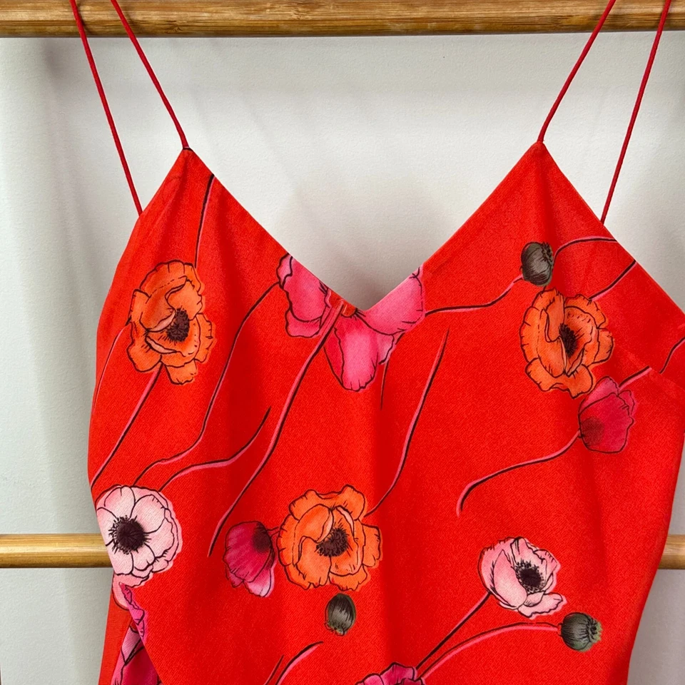 Camilla and Marc Mona Mini Dress Womens 10 Red Poppy Print Sleeveless V-Neck — 第 4/4 张图片