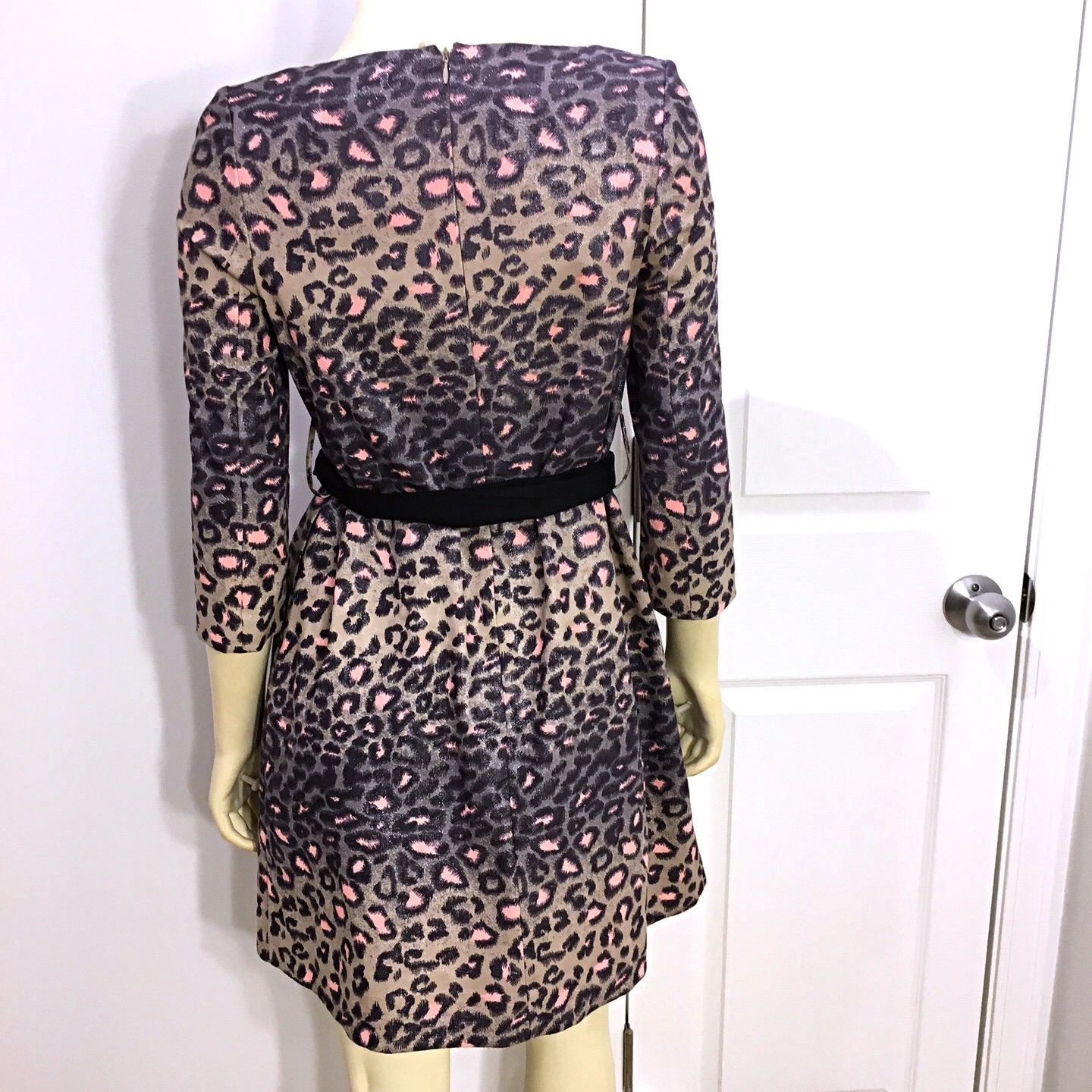 Mini abito da tenda Index Celine nuovo con etichette rosa viola stampa leopardata cintura taglia 4