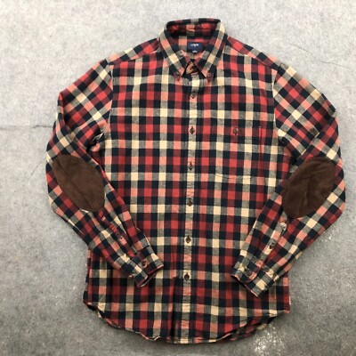 J Crew Shirt Mens Small Red Check Elbow Pads Long Sleeve Button Up