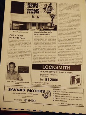 Kvc63 Ephemera 1982 Artikel Freds Pass Polizeiamt Ray Farrow