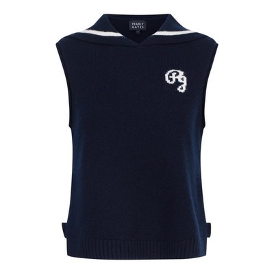 Genuine PEARLY GATES GOLF Womens Side Button Sailor Collar Cashmere Knit Vest 