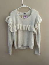Wild Fable Ruffle Sweater Cream Crewneck Pullover Long Sleeve Women s XXL B14