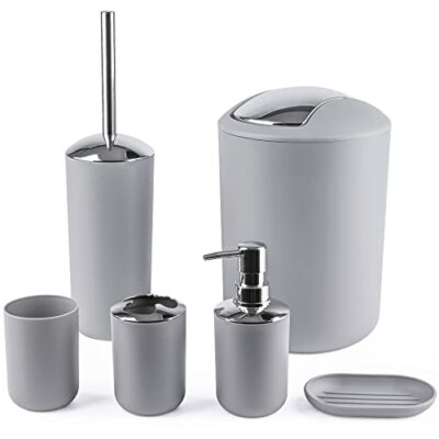 6 Pcs Bathroom Accessories Set Toothbrush Holer Rinse Cup Soap Dish Waste Bin