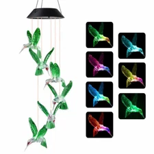 Color-Changing LED Solar Powered Hummingbird Wind Chime Lights Yard Garden Decor