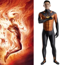 Human Torch Jumpsuit Fantastic Four Suit Cosplay Costume Halloween Adult & Kids