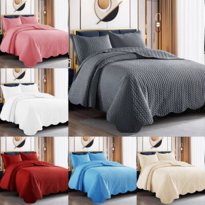 3 Stück Gesteppte Tagesdecke Geprägt Bettüberwurf Single Double King Size Bettwäsche Set