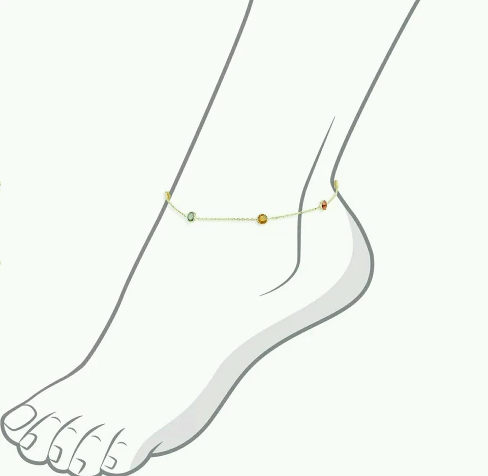 Pulsera tobillera de piedras preciosas de oro amarillo de 14K con multicolor de 10" Foto 3 de 3