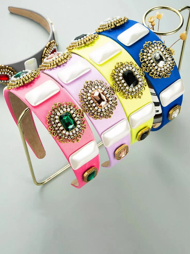 Minkissy 4 Pezzi Fascia Larga Per Capelli In Pizzo - Cerchietto Intrecciato Per Donna - Colori: Nero, Rosa, Giallo, Verde