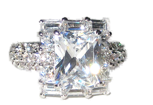 White Gold Silver Emerald Cut CZ Ring Clear White Square Celebrity Style Sizes 6-10  -image