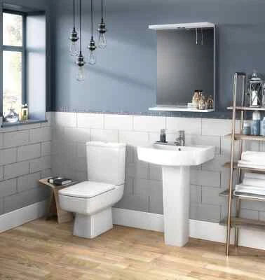 Nuie Bliss Bathroom Suite Basin + Toilet Inc Soft Close Seat Square Style