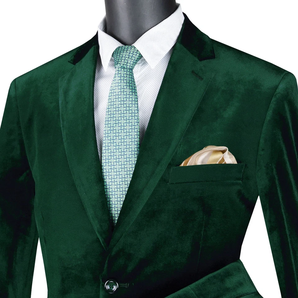 Chaqueta de cena VINCI de terciopelo verde esmeralda de 2 botones ajuste regular para hombre - NUEVA Foto 2 de 3