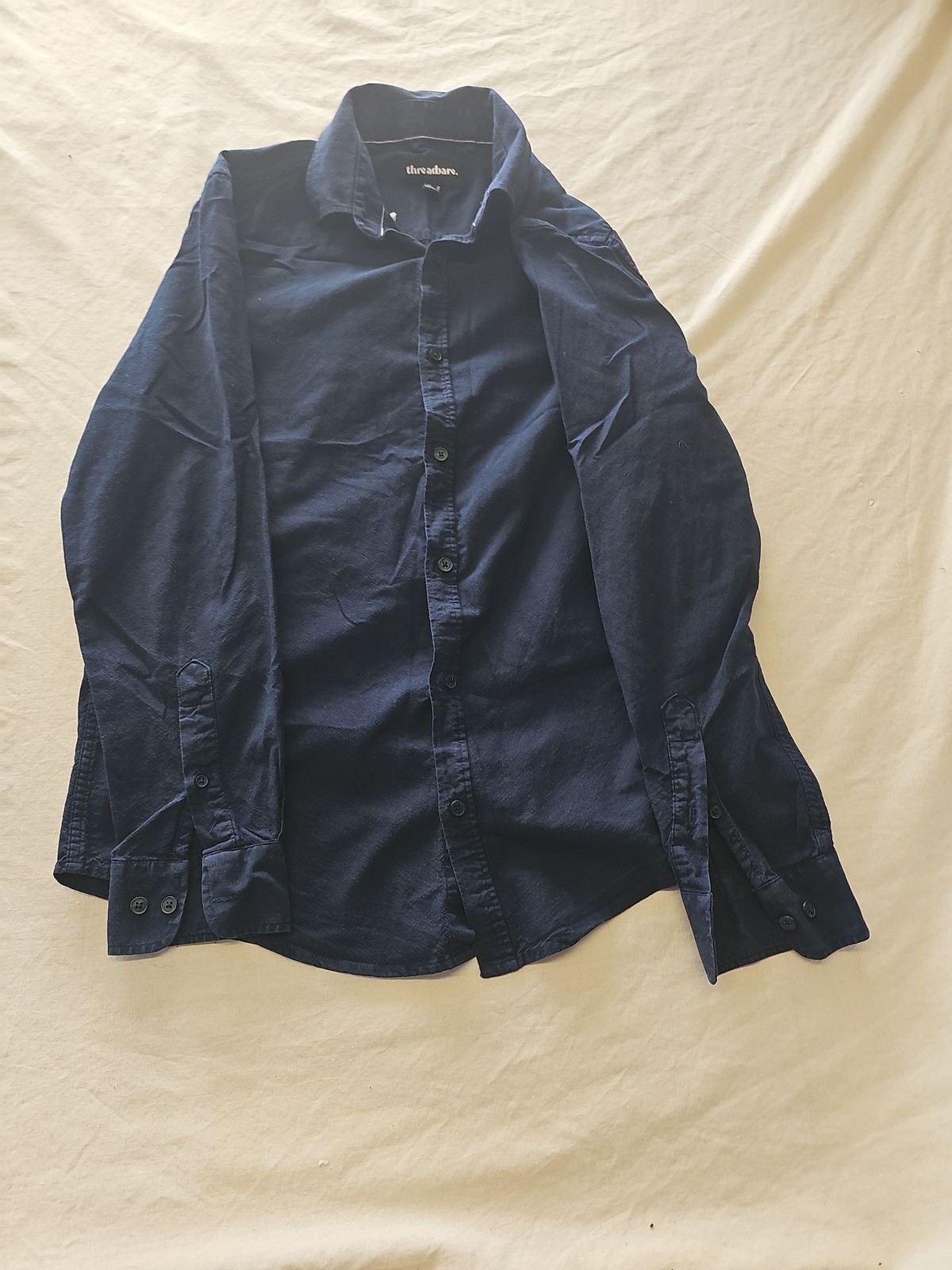 Threadbare Men's Navy Blue Linen Blend Long Sleeve Shirt  375 image 2