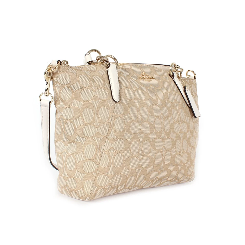 Coach Outline Signature Small Kelsey Satchel Shoulder Bag Khaki/Chalkvb F58283 - Image 3 of 4