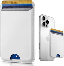 Phone Card Holder Stick on, Premium Leather Wallet White 