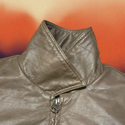 Dockers Men’s Brown Leather Jacket Stand-Up Collar Full Zip Quilted Lined L image 7
