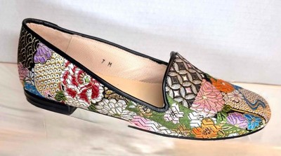 JON JOSEF Embroidered Gatsby Flats Shoes Floral Multicolor & Gold Women s 7M