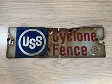 Vintage USS Cyclone Fence Co Porcelain Fence Sign Steel 13 1/2" X 4 1/4"