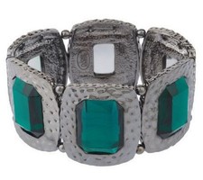 QVC Joan Rivers Gunmetal Hammered Bezel and Stone Stretch Bracelet